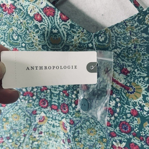 Anthropologie Maeve Meret Green Paisley Silk Tunic Top Womens Size 2 NWT $118 - Picture 9 of 16